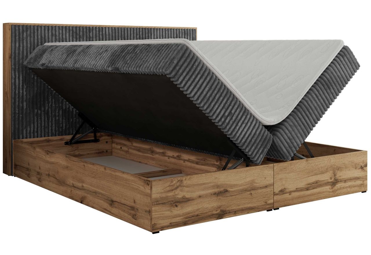 Łóżko kontynentalne WOOD CLASSIC 200x200 - H4 - szary, sztruks