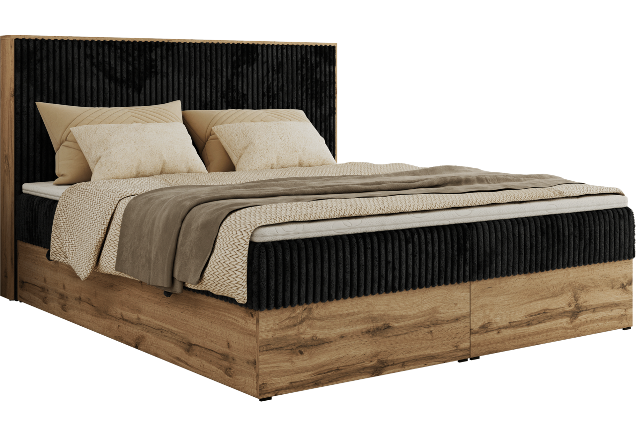 Łóżko kontynentalne WOOD CLASSIC 140x200 - H3 - czarny, sztruks