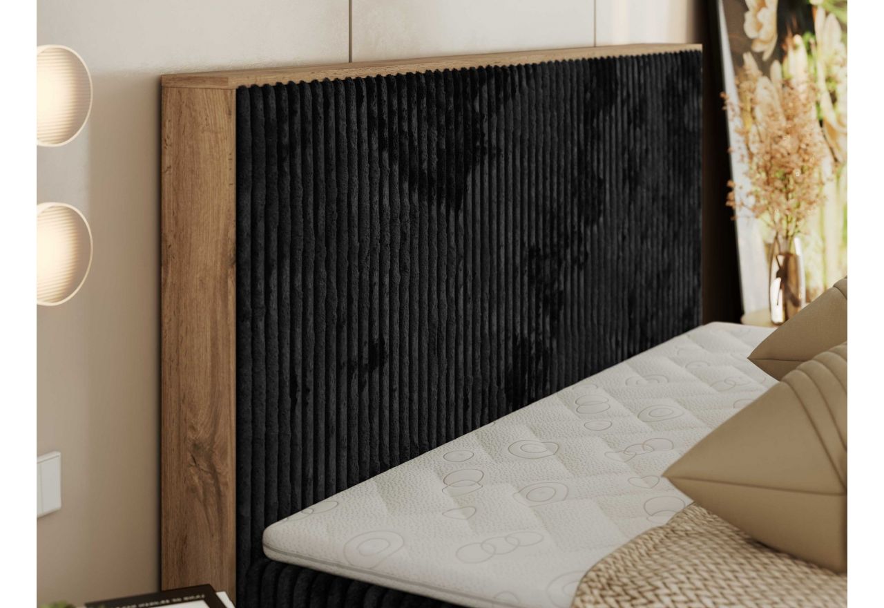 Łóżko kontynentalne WOOD CLASSIC 200x200 - H3 - czarny, sztruks