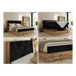 Łóżko kontynentalne WOOD CLASSIC 200x200 - H3 - czarny, sztruks