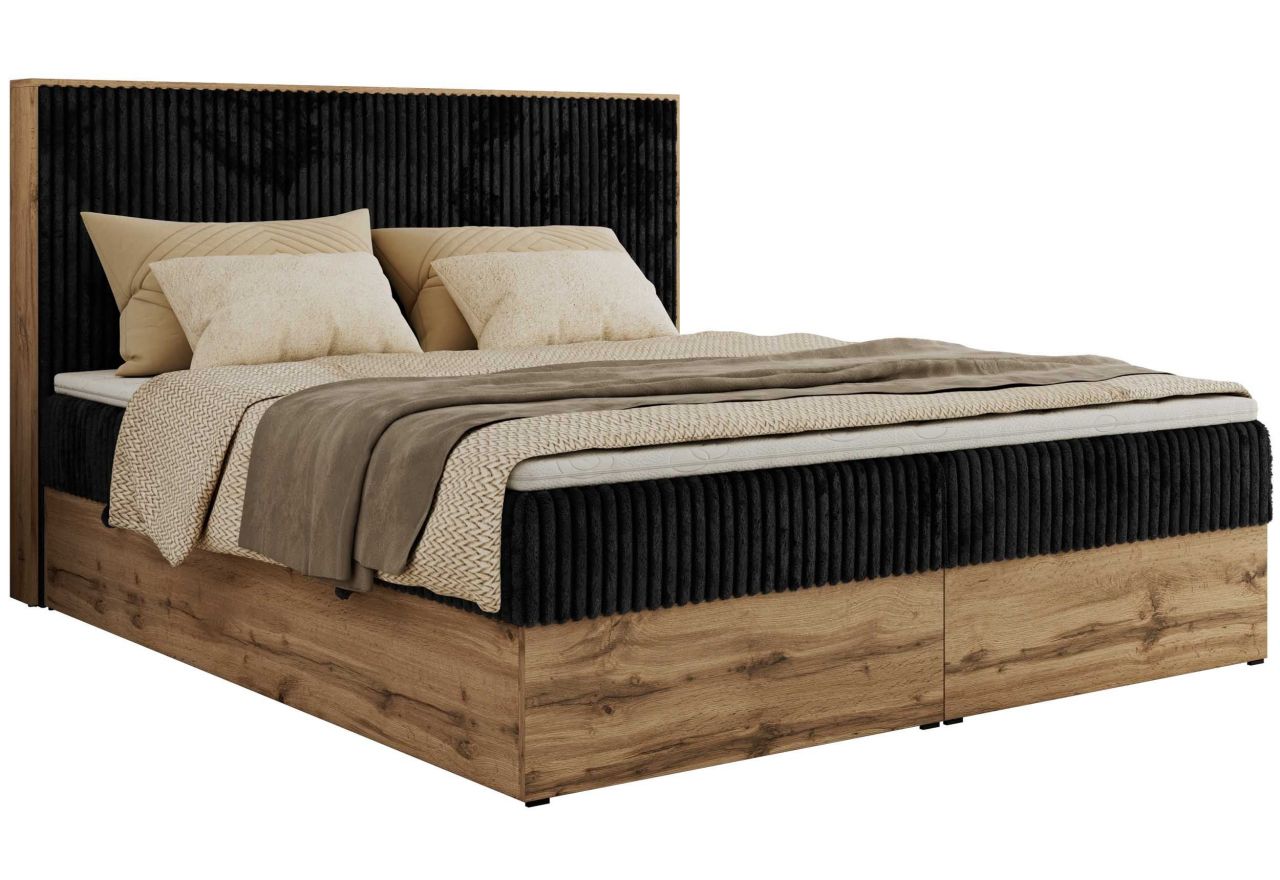 Łóżko kontynentalne WOOD CLASSIC 200x200 - H3 - czarny, sztruks