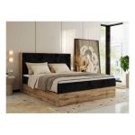 Łóżko kontynentalne WOOD CLASSIC 140x200 - H4 - czarny, sztruks