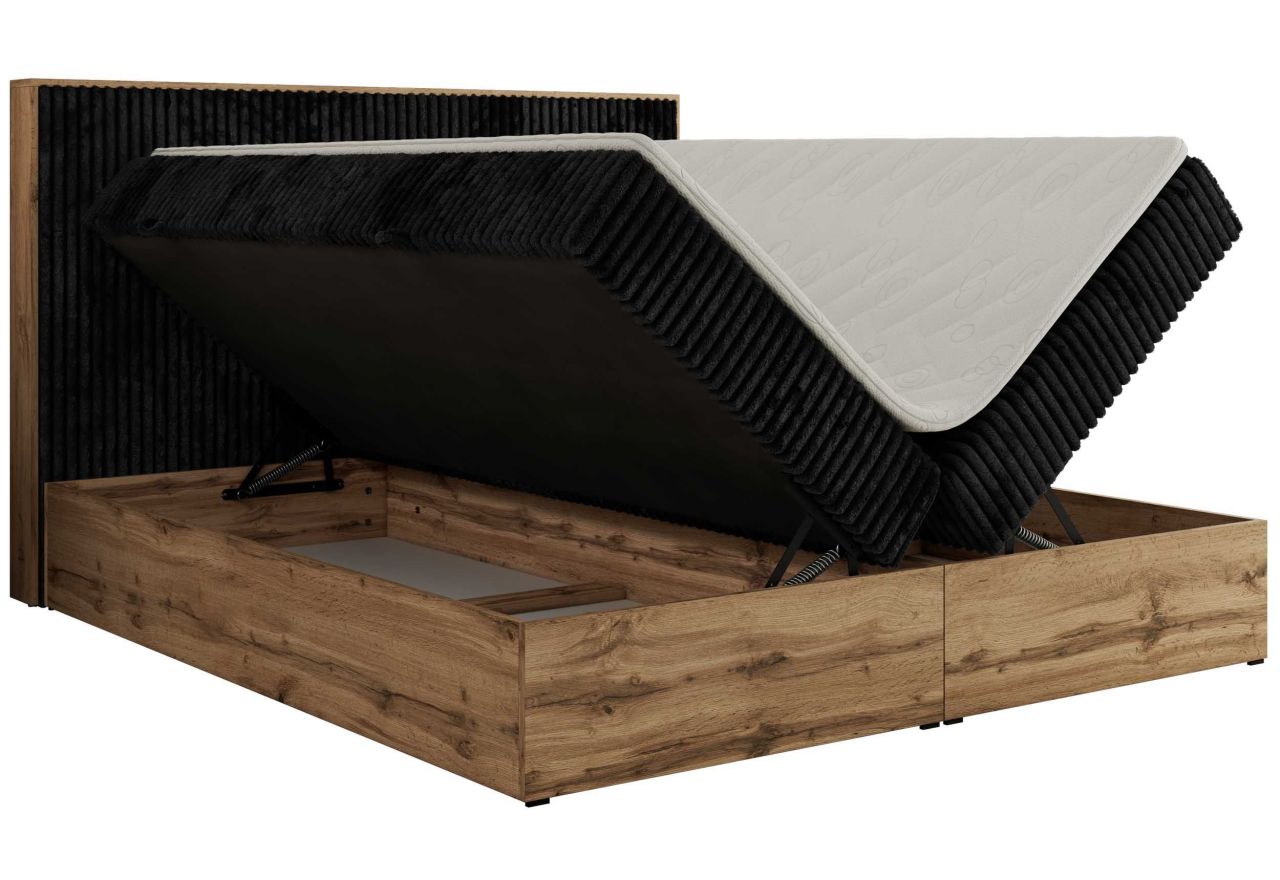 Łóżko kontynentalne WOOD CLASSIC 160x200 - H4 - czarny, sztruks