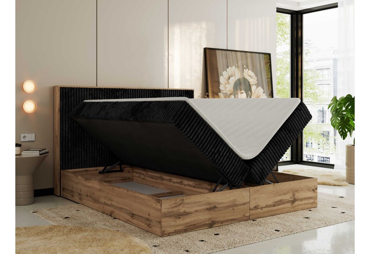 Łóżko kontynentalne WOOD CLASSIC 180x200 - H4 - czarny, sztruks
