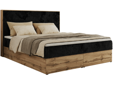 Łóżko kontynentalne WOOD CLASSIC 200x200 - H4 - czarny, sztruks