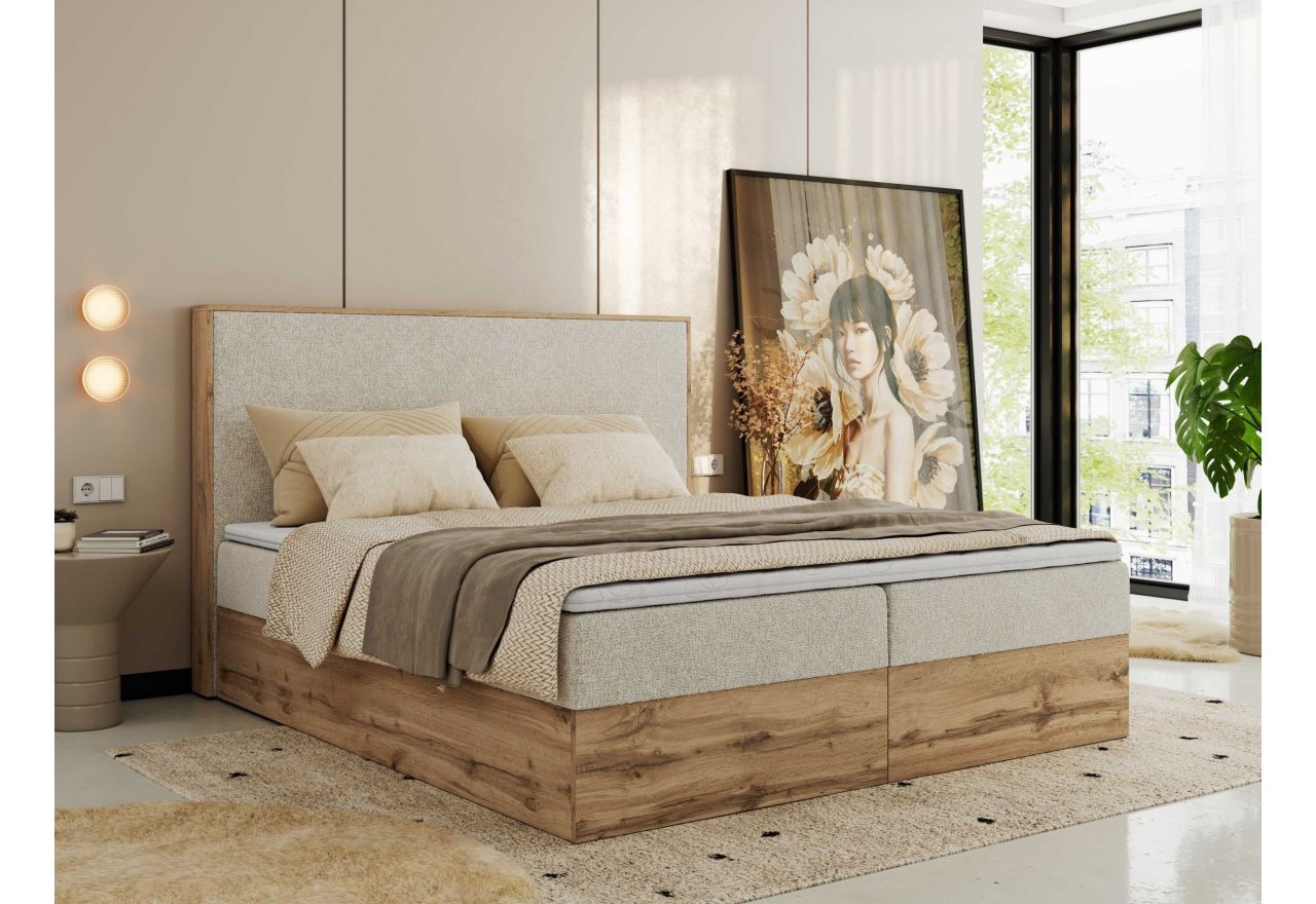 Łóżko kontynentalne WOOD CLASSIC 140x200 - H3 - kremowy, struktura