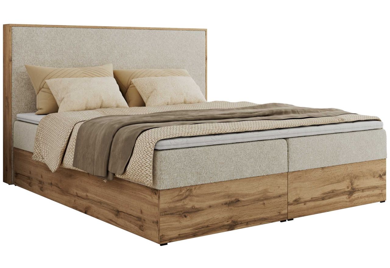 Łóżko kontynentalne WOOD CLASSIC 200x200 - H3 - kremowy, struktura