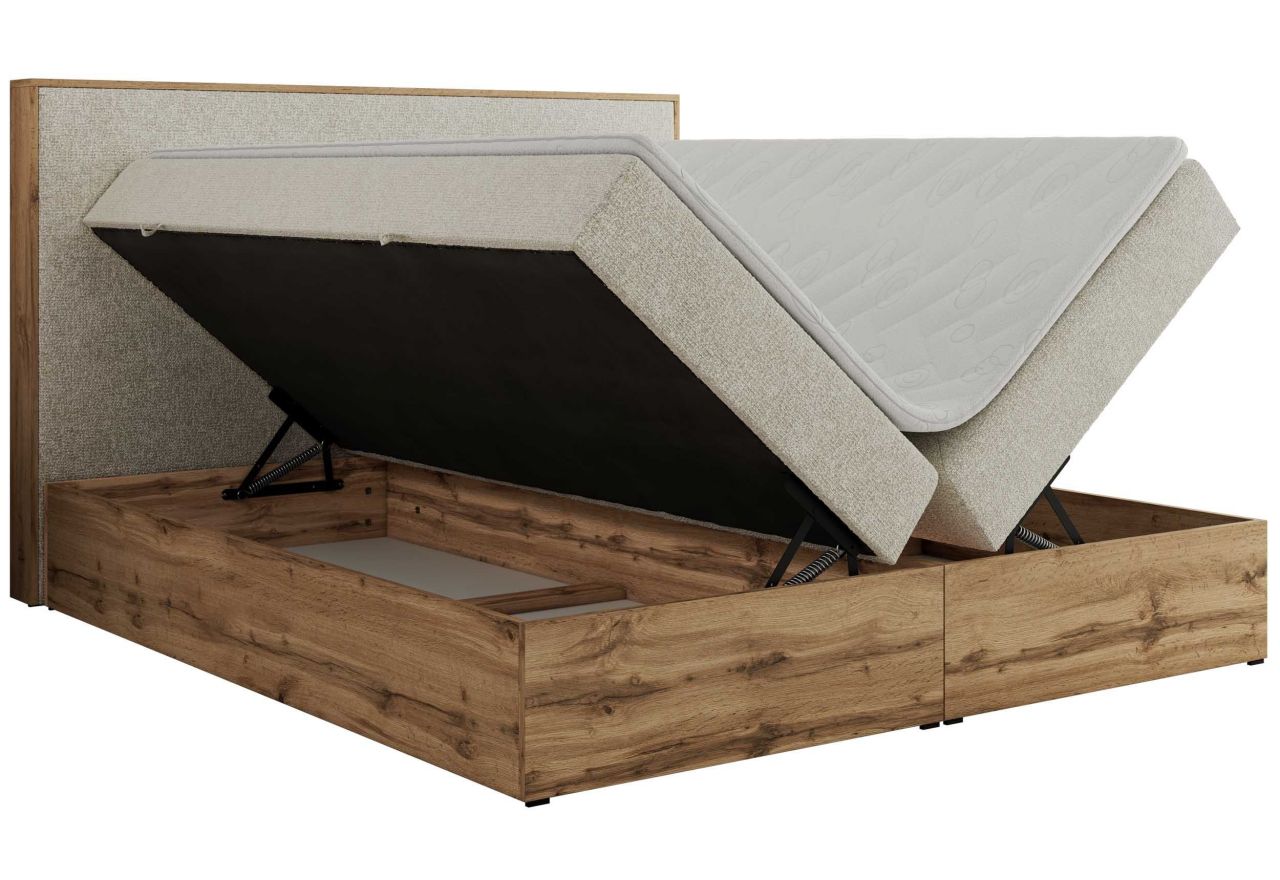 Łóżko kontynentalne WOOD CLASSIC 200x200 - H3 - kremowy, struktura
