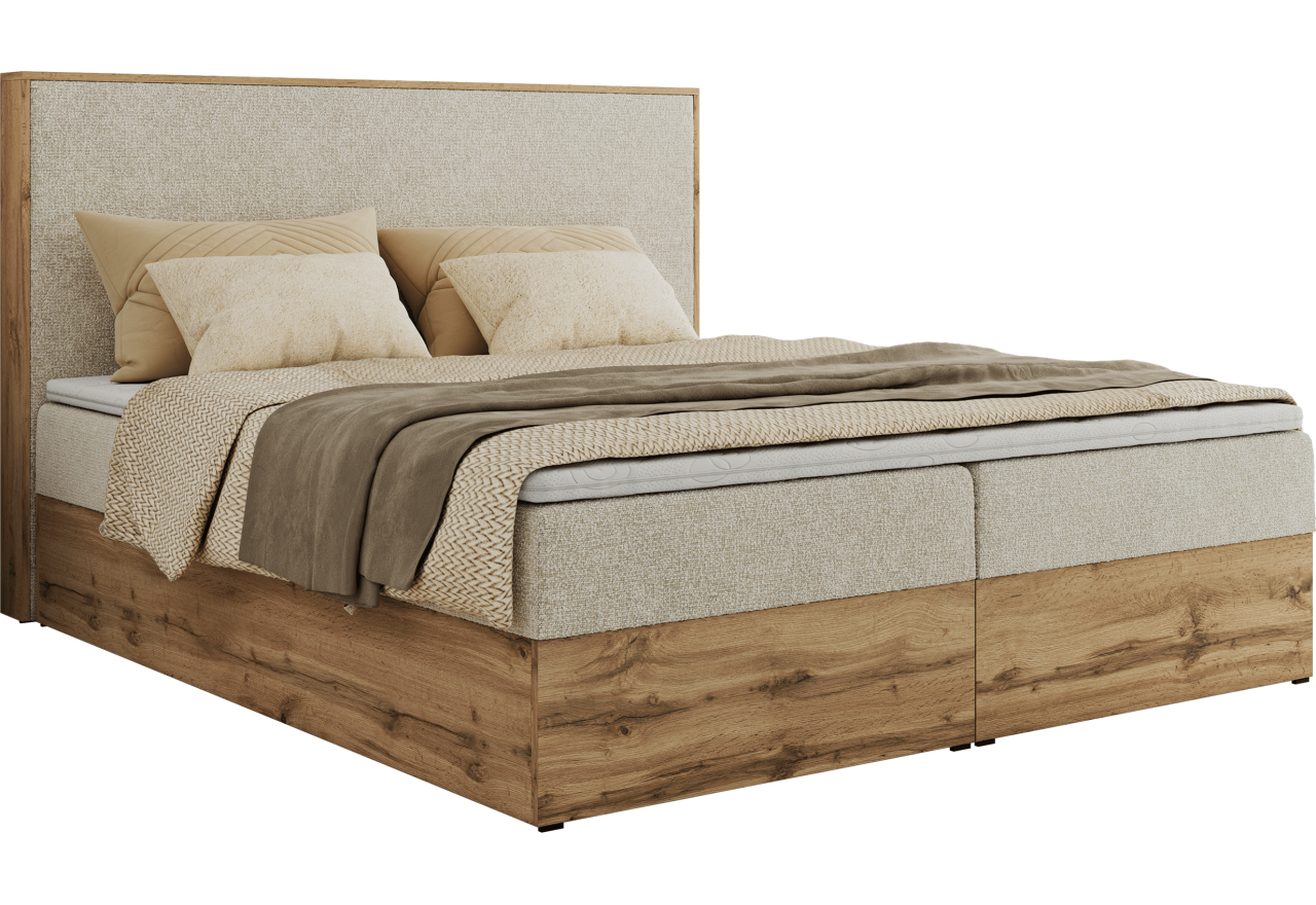 Łóżko kontynentalne WOOD CLASSIC 200x200 - H4 - kremowy, struktura
