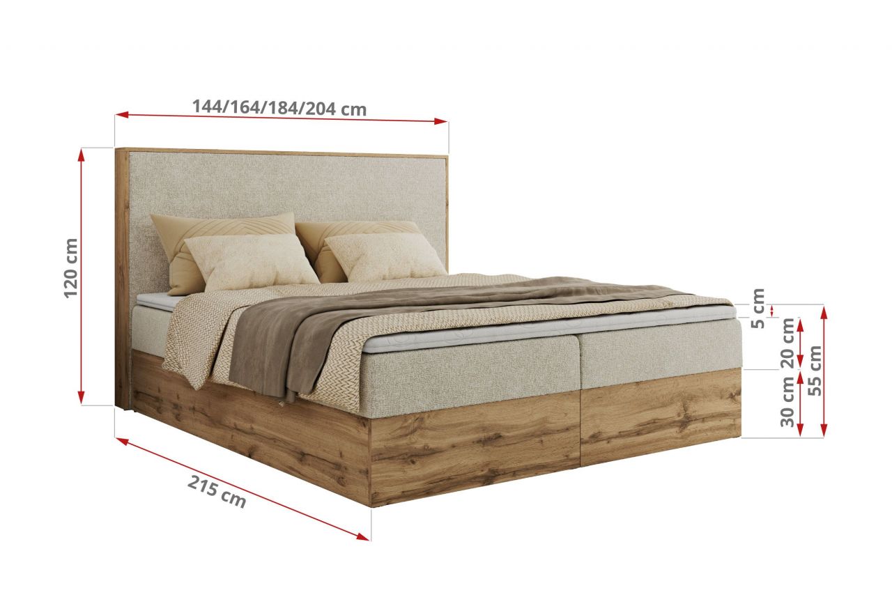 Łóżko kontynentalne WOOD CLASSIC 200x200 - H4 - kremowy, struktura