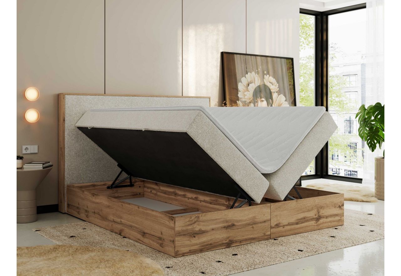 Łóżko kontynentalne WOOD CLASSIC 200x200 - H4 - kremowy, struktura