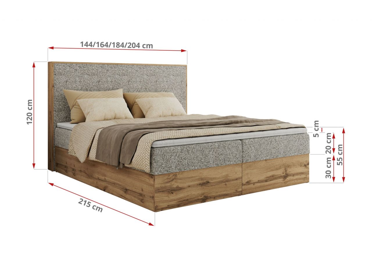 Łóżko kontynentalne WOOD CLASSIC 200x200 - H3 - beżowy, struktura
