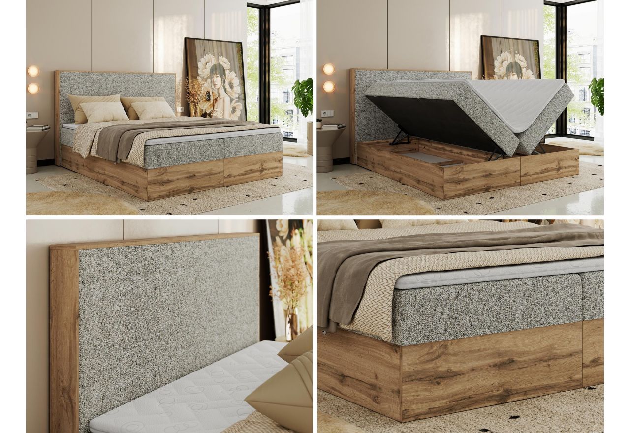 Łóżko kontynentalne WOOD CLASSIC 140x200 - H4 - beżowy, struktura