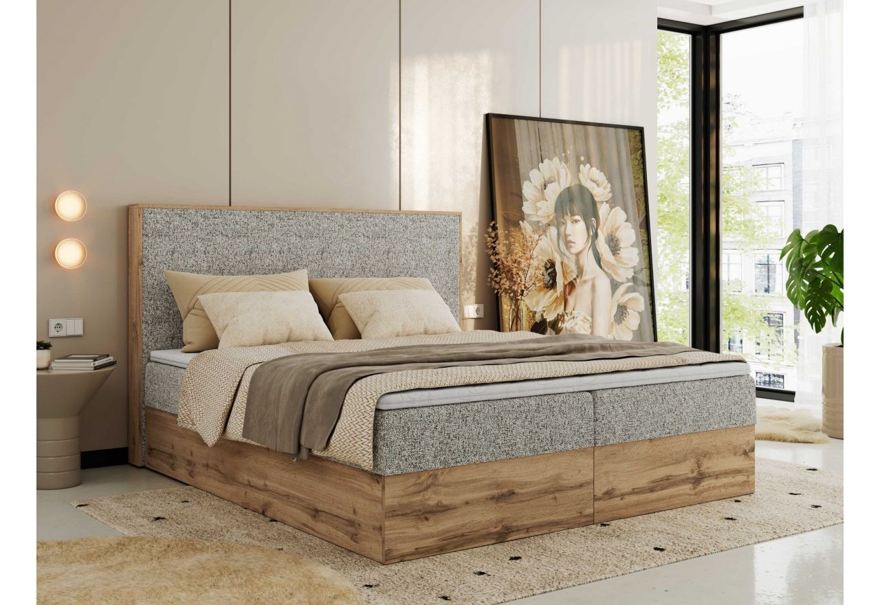 Łóżko kontynentalne WOOD CLASSIC 160x200 - H4 - beżowy, struktura