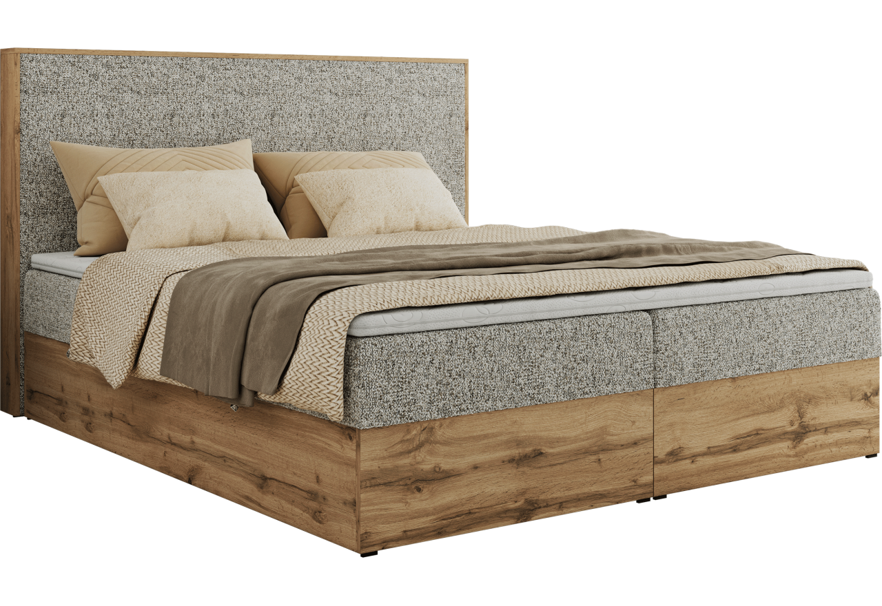 Łóżko kontynentalne WOOD CLASSIC 180x200 - H4 - beżowy, struktura