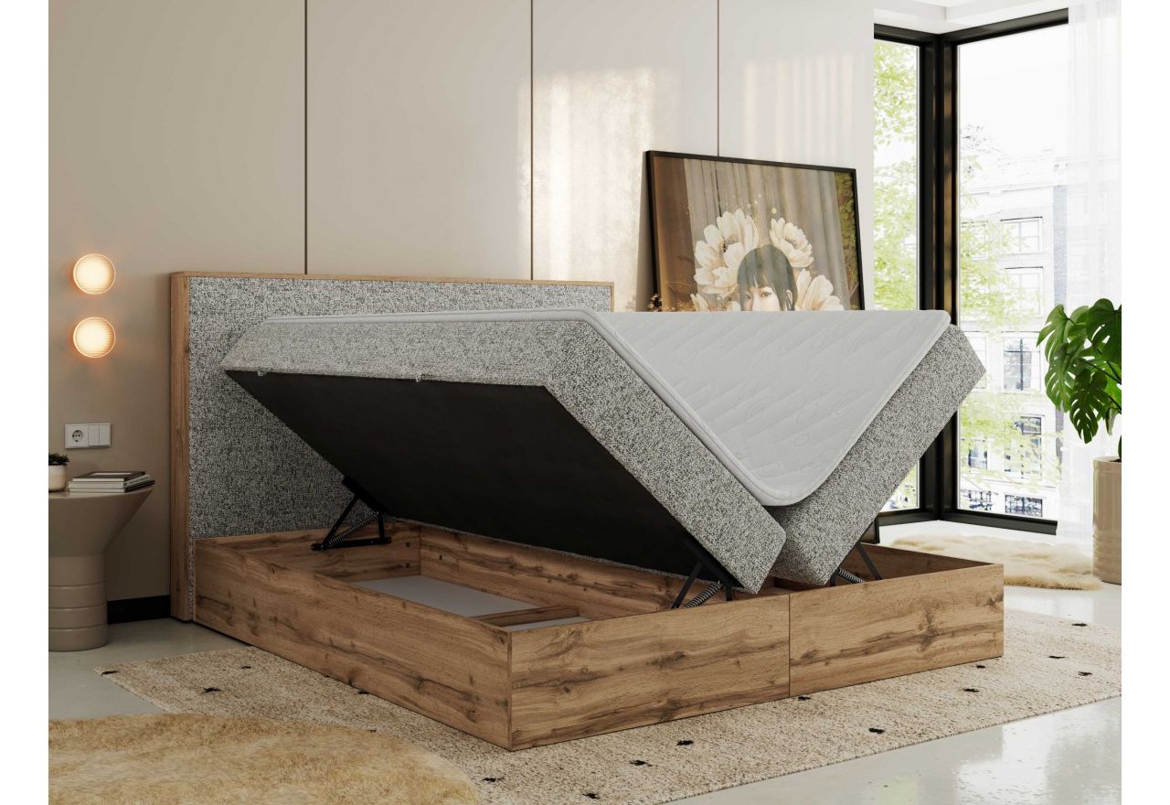 Łóżko kontynentalne WOOD CLASSIC 180x200 - H4 - beżowy, struktura