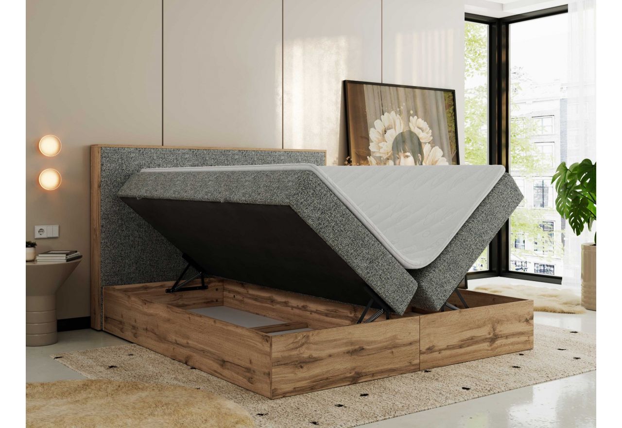 Łóżko kontynentalne WOOD CLASSIC 160x200 - H3 - szary, struktura