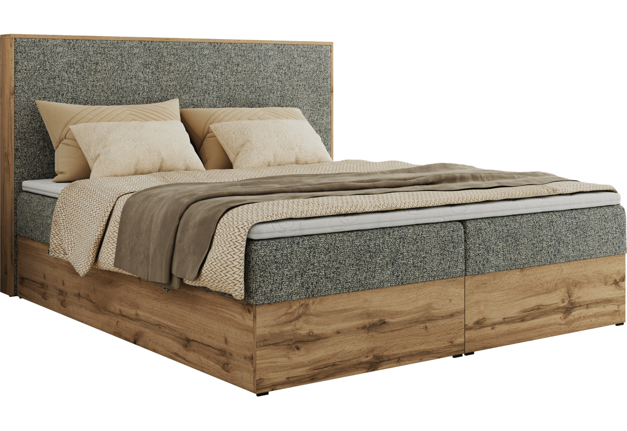 Łóżko kontynentalne WOOD CLASSIC 200x200 - H3 - szary, struktura