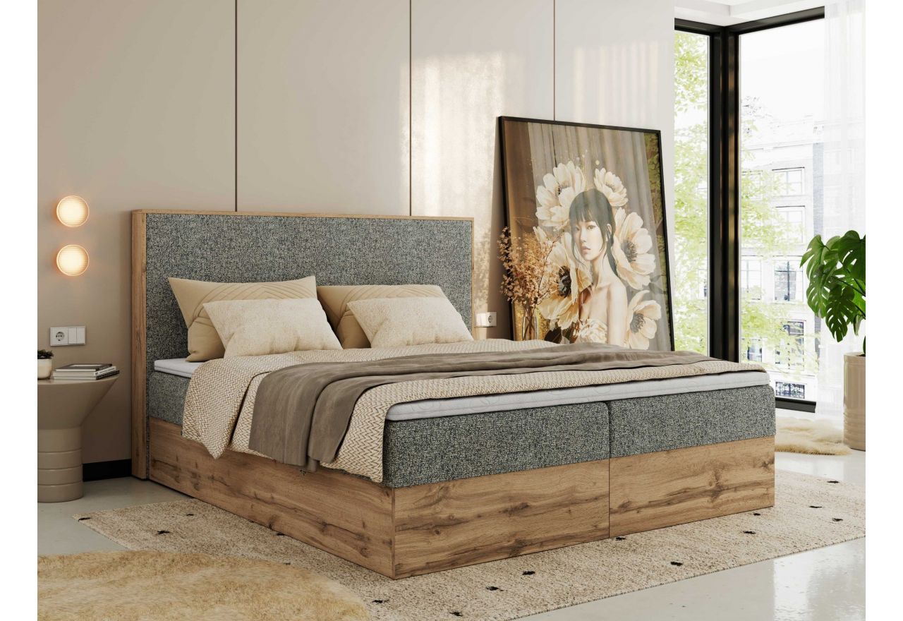 Łóżko kontynentalne WOOD CLASSIC 160x200 - H4 - szary, struktura