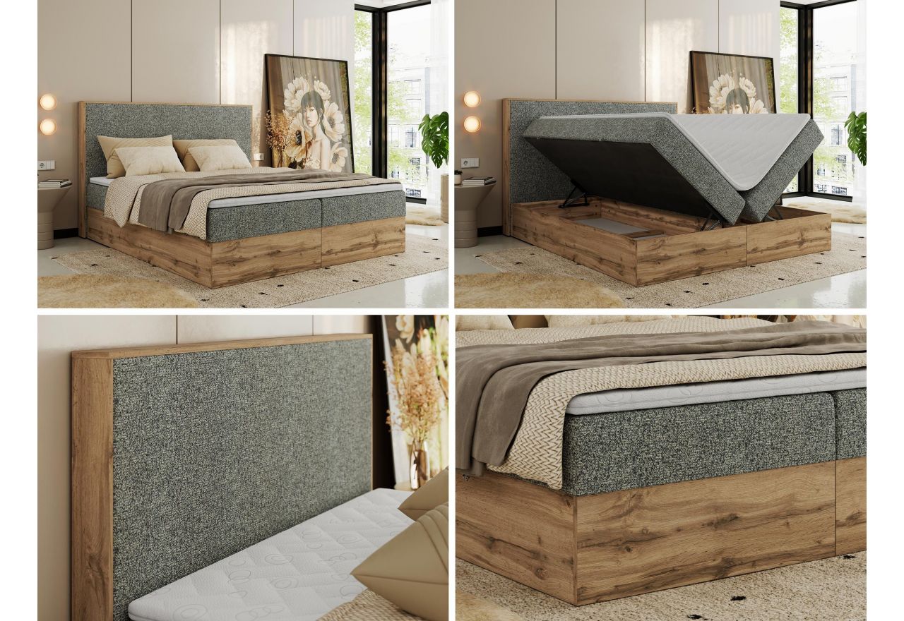 Łóżko kontynentalne WOOD CLASSIC 200x200 - H4 - szary, struktura