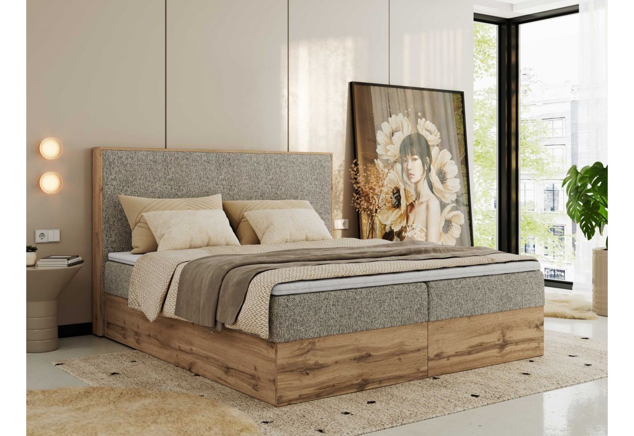Łóżko kontynentalne WOOD CLASSIC 160x200 - H3 - ciemnobeżowy, struktura