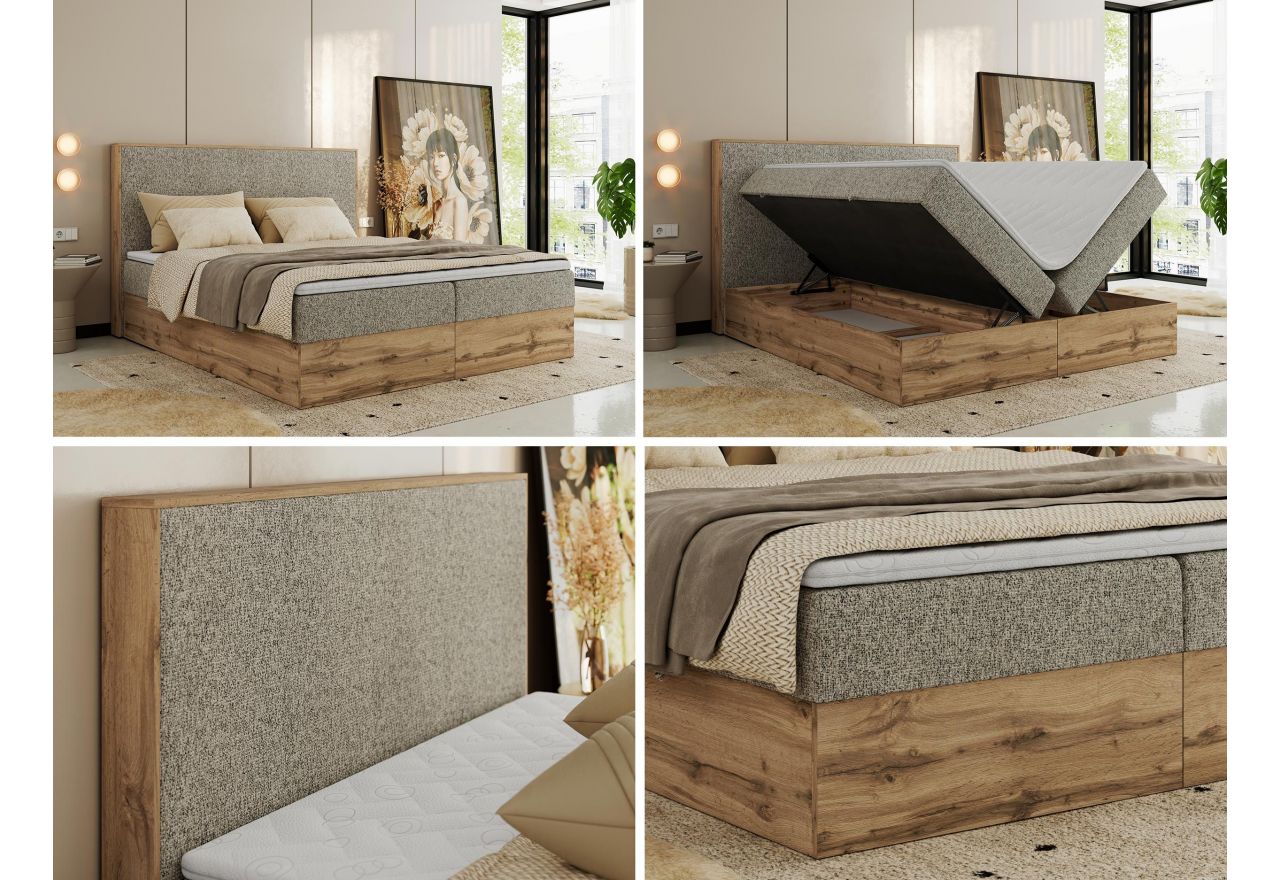 Łóżko kontynentalne WOOD CLASSIC 160x200 - H3 - ciemnobeżowy, struktura