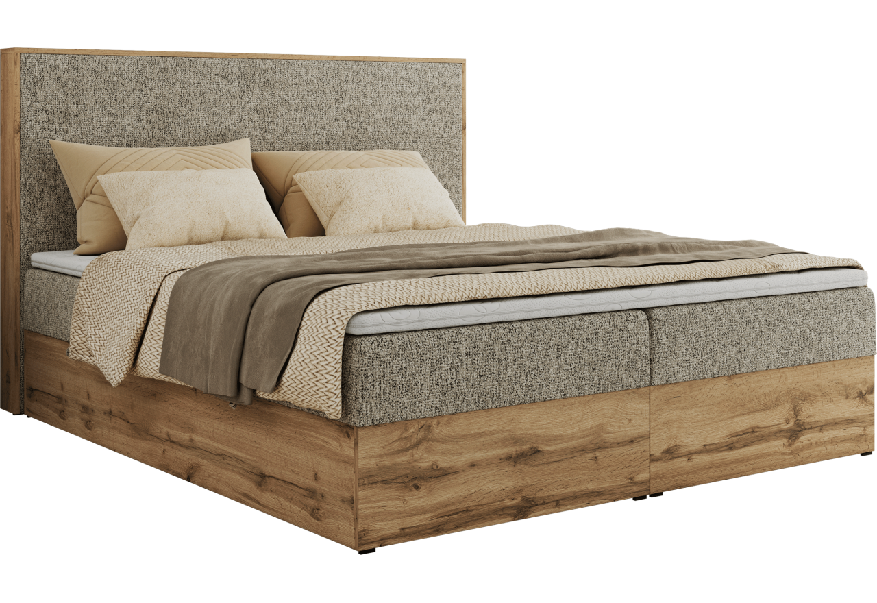 Łóżko kontynentalne WOOD CLASSIC 200x200 - H4 - ciemnobeżowy, struktura