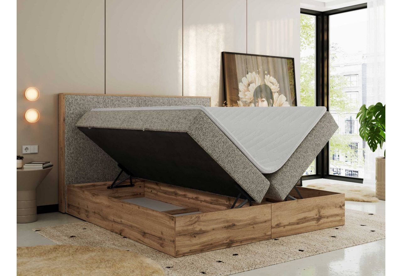 Łóżko kontynentalne WOOD CLASSIC 200x200 - H4 - ciemnobeżowy, struktura