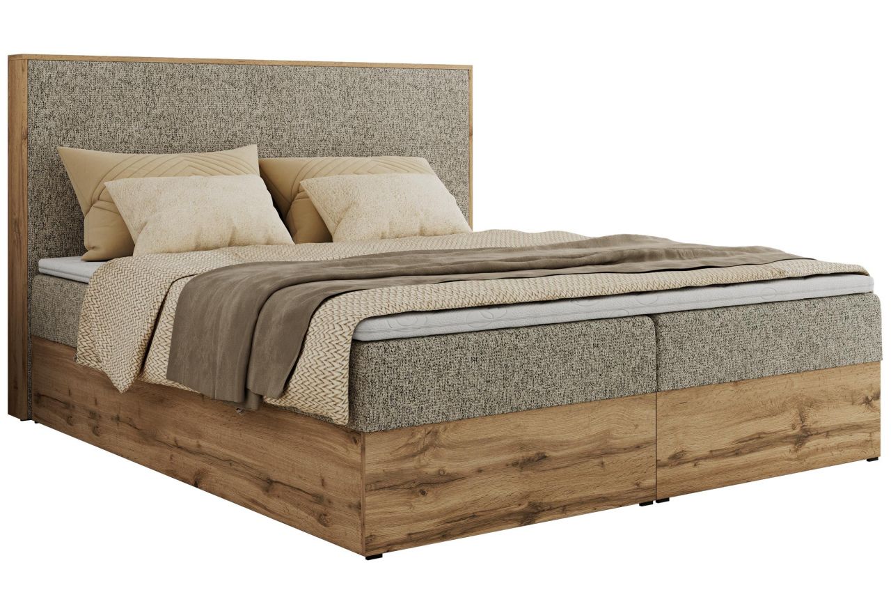 Łóżko kontynentalne WOOD CLASSIC 200x200 - H4 - ciemnobeżowy, struktura