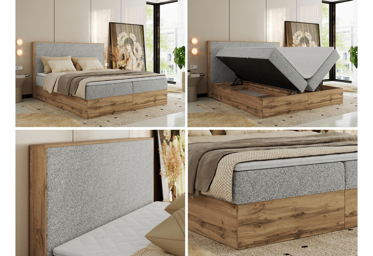 Łóżko kontynentalne WOOD CLASSIC 180x200 - H3 - jasnoszary, struktura