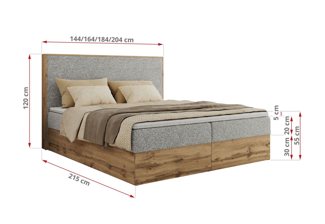 Łóżko kontynentalne WOOD CLASSIC 200x200 - H3 - jasnoszary, struktura
