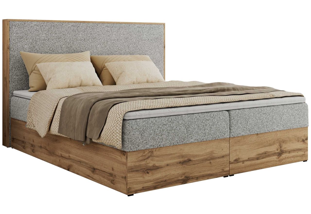 Łóżko kontynentalne WOOD CLASSIC 160x200 - H4 - jasnoszary, struktura