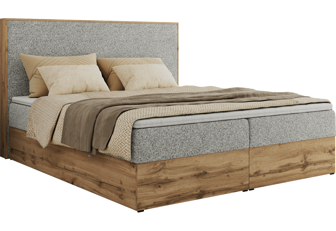 Łóżko kontynentalne WOOD CLASSIC 180x200 - H4 - jasnoszary, struktura