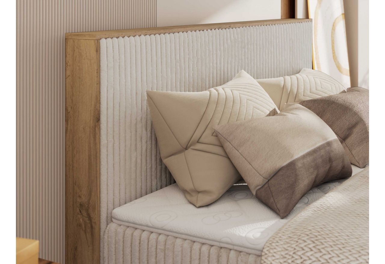 Łóżko kontynentalne WOOD CLASSIC KING 140x200 - H3 - beżowy, sztruks