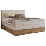 Łóżko kontynentalne WOOD CLASSIC KING 140x200 - H3 - beżowy, sztruks