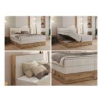 Łóżko kontynentalne WOOD CLASSIC KING 180x200 - H3 - beżowy, sztruks