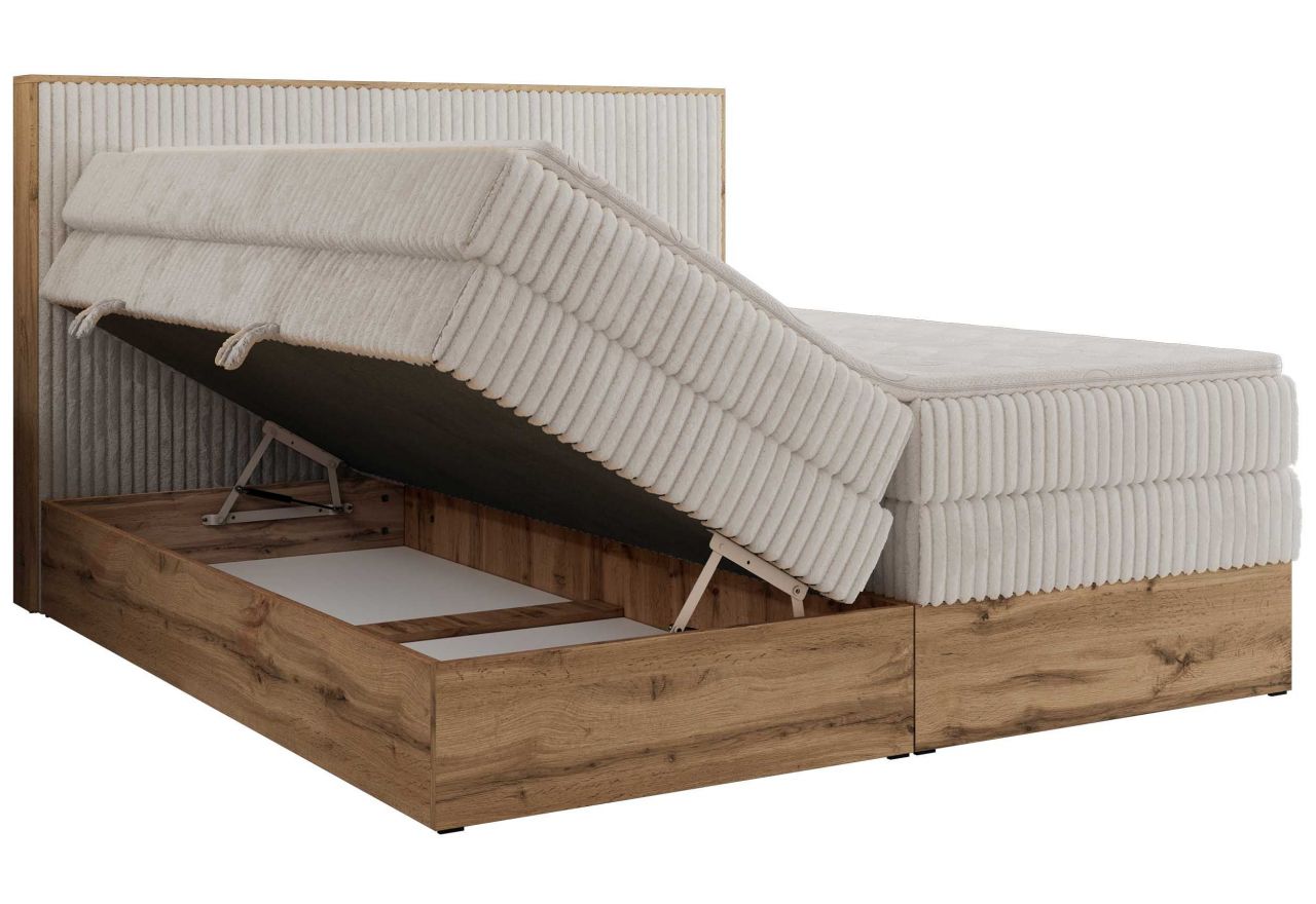 Łóżko kontynentalne WOOD CLASSIC KING 180x200 - H3 - beżowy, sztruks