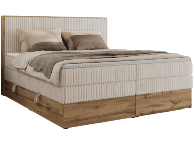 Łóżko kontynentalne WOOD CLASSIC KING 140x200 - H4 - beżowy, sztruks