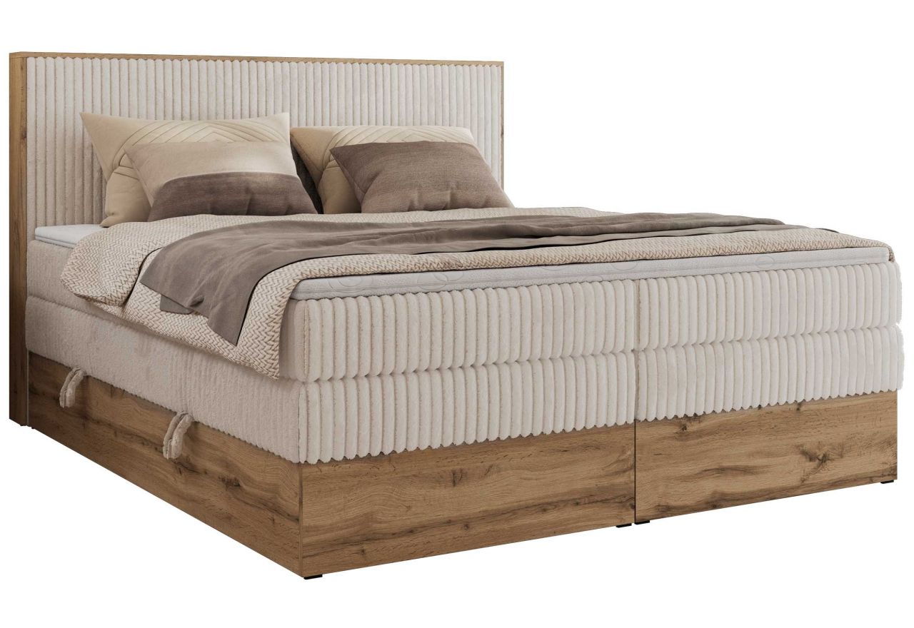 Łóżko kontynentalne WOOD CLASSIC KING 140x200 - H4 - beżowy, sztruks