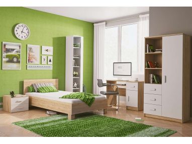 Popularny zestaw mebli dla dziecka do sypialni w jasnej kolorystyce - KIDS III Biały / Dąb sonoma