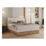 Łóżko kontynentalne WOOD CLASSIC KING 180x200 - H4 - beżowy, sztruks