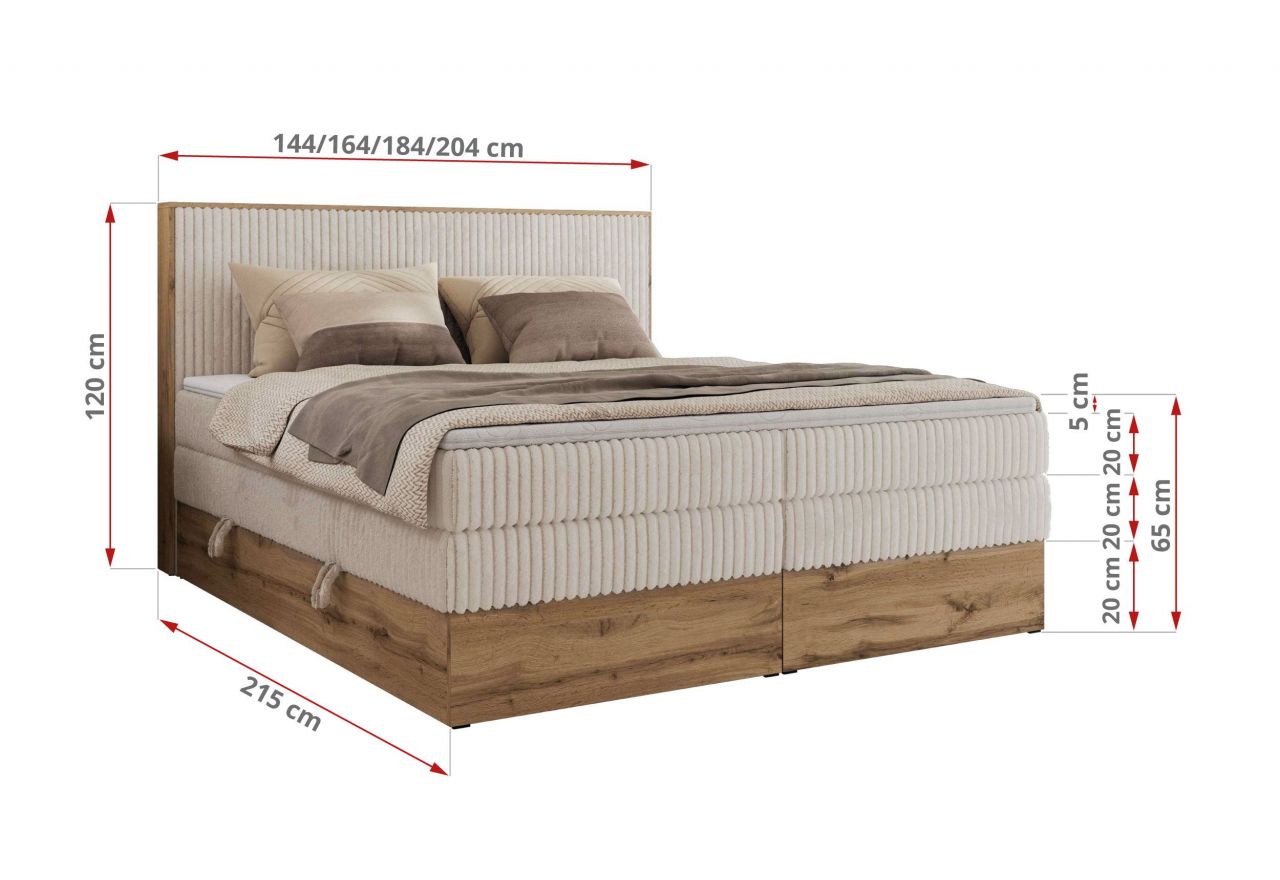 Łóżko kontynentalne WOOD CLASSIC KING 180x200 - H4 - beżowy, sztruks