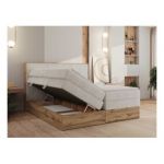 Łóżko kontynentalne WOOD CLASSIC KING 180x200 - H4 - beżowy, sztruks