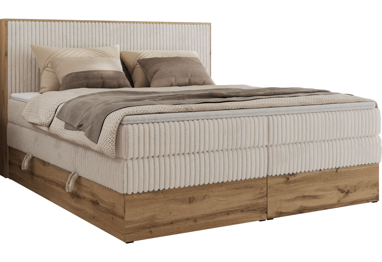 Łóżko kontynentalne WOOD CLASSIC KING 200x200 - H4 - beżowy, sztruks