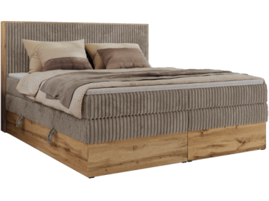 Łóżko kontynentalne WOOD CLASSIC KING 140x200 - H3 - jasnobrązowy, sztruks