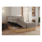 Łóżko kontynentalne WOOD CLASSIC KING 140x200 - H3 - jasnobrązowy, sztruks