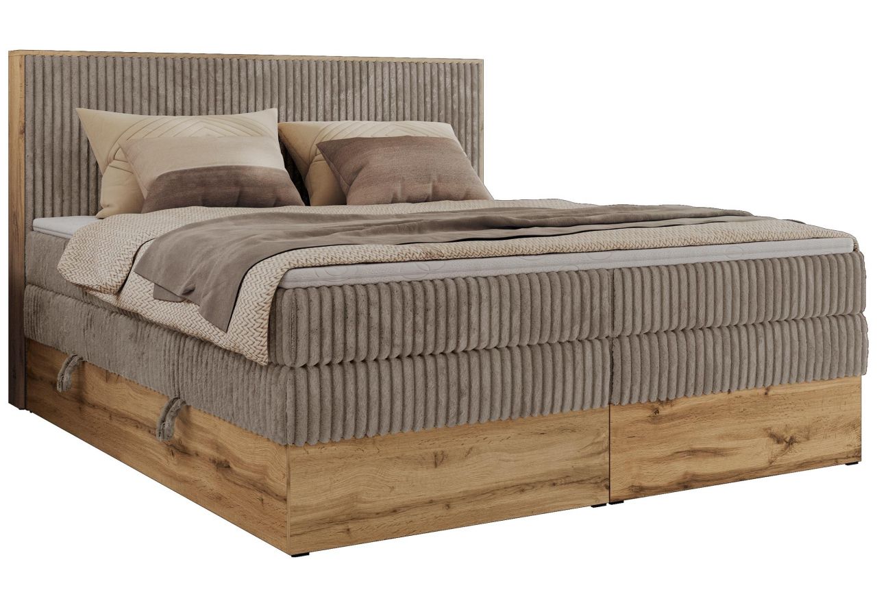 Łóżko kontynentalne WOOD CLASSIC KING 140x200 - H3 - jasnobrązowy, sztruks