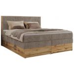 Łóżko kontynentalne WOOD CLASSIC KING 160x200 - H3 - jasnobrązowy, sztruks