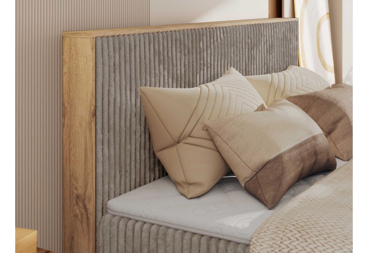 Łóżko kontynentalne WOOD CLASSIC KING 200x200 - H3 - jasnobrązowy, sztruks