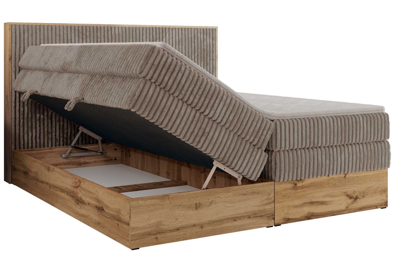 Łóżko kontynentalne WOOD CLASSIC KING 140x200 - H4 - jasnobrązowy, sztruks